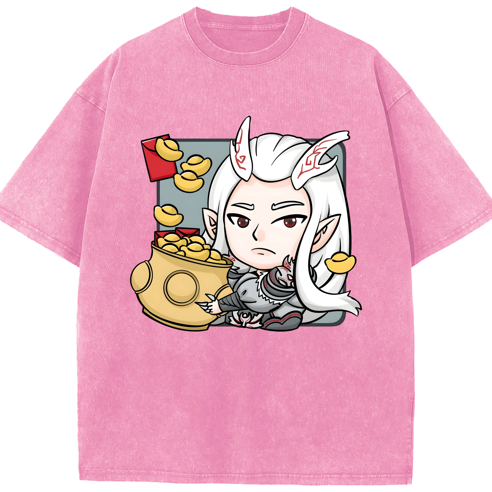 （画像用） Ne Zha 2 ナタ 魔童の大暴れ 綿100% ヴィンテージ風 半袖Tシャツ（フロントプリント）